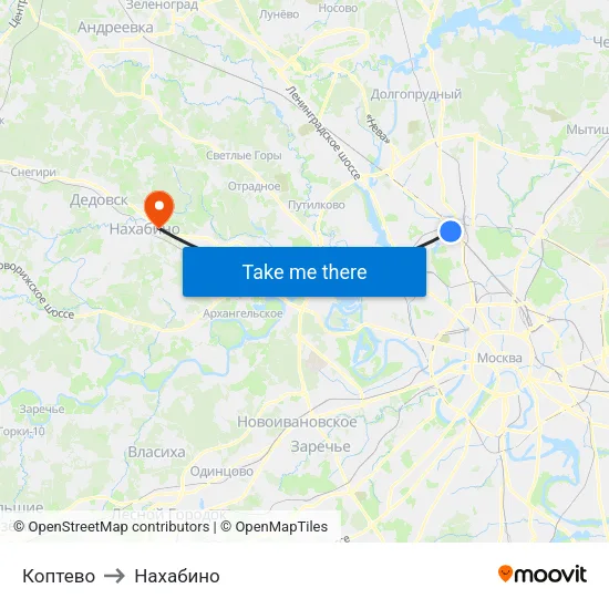 Коптево to Нахабино map