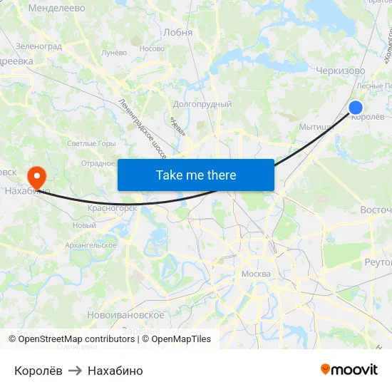Королёв to Нахабино map