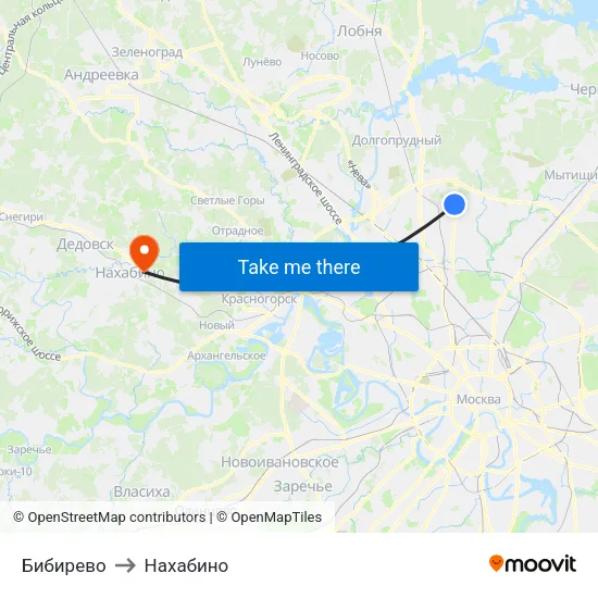 Бибирево to Нахабино map