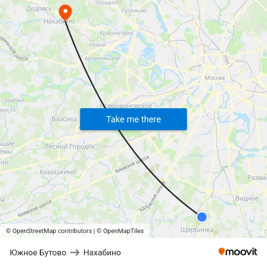 Южное Бутово to Нахабино map