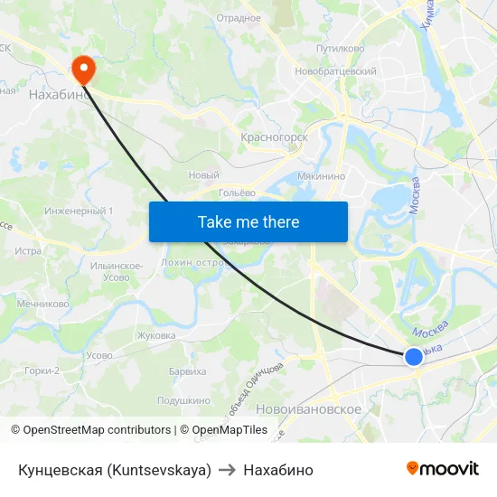 Кунцевская (Kuntsevskaya) to Нахабино map