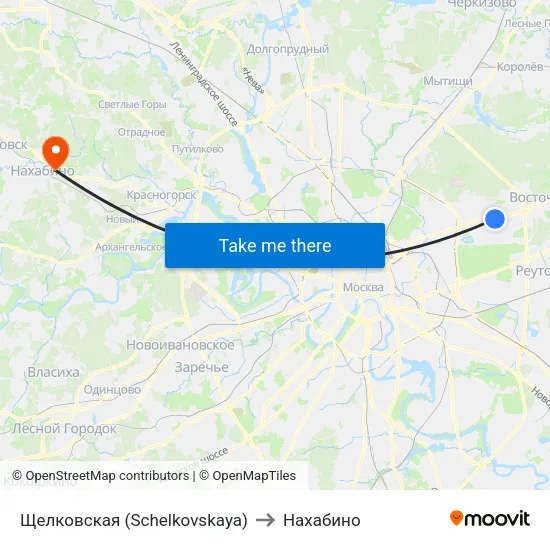 Щелковская (Schelkovskaya) to Нахабино map