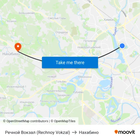 Речной Вокзал (Rechnoy Vokzal) to Нахабино map