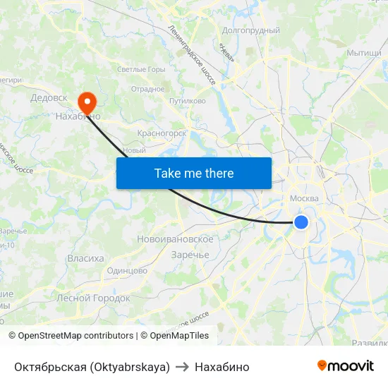 Октябрьская (Oktyabrskaya) to Нахабино map
