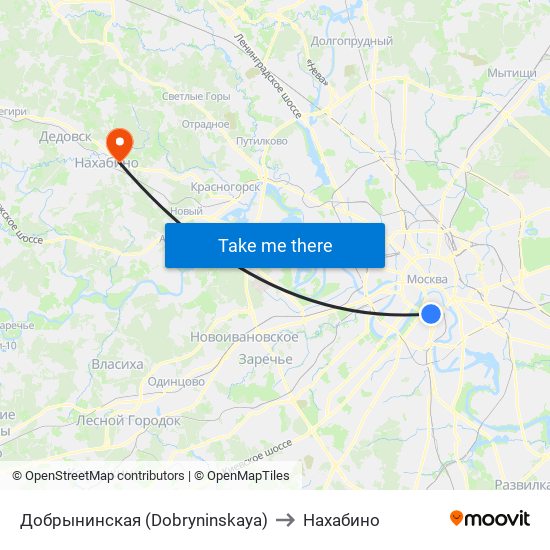 Добрынинская (Dobryninskaya) to Нахабино map