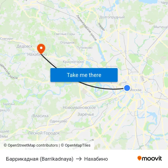 Баррикадная (Barrikadnaya) to Нахабино map