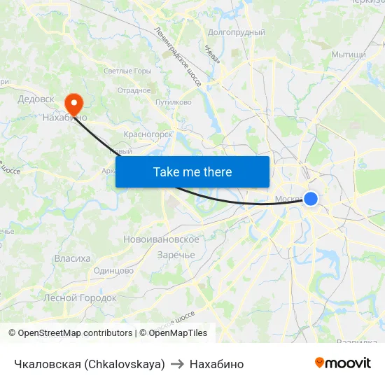 Чкаловская (Chkalovskaya) to Нахабино map