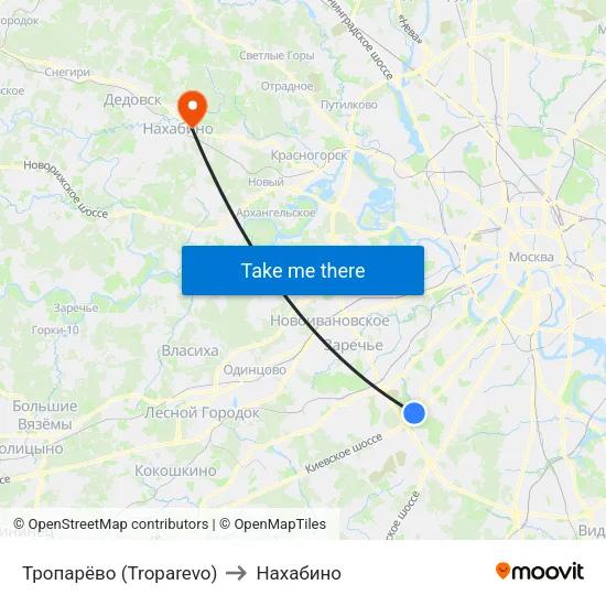 Тропарёво (Troparevo) to Нахабино map