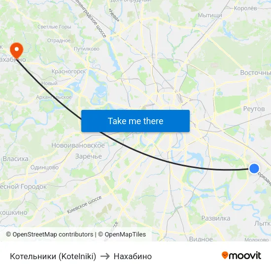 Котельники (Kotelniki) to Нахабино map