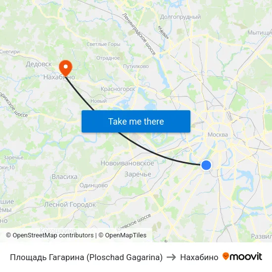 Площадь Гагарина (Ploschad Gagarina) to Нахабино map