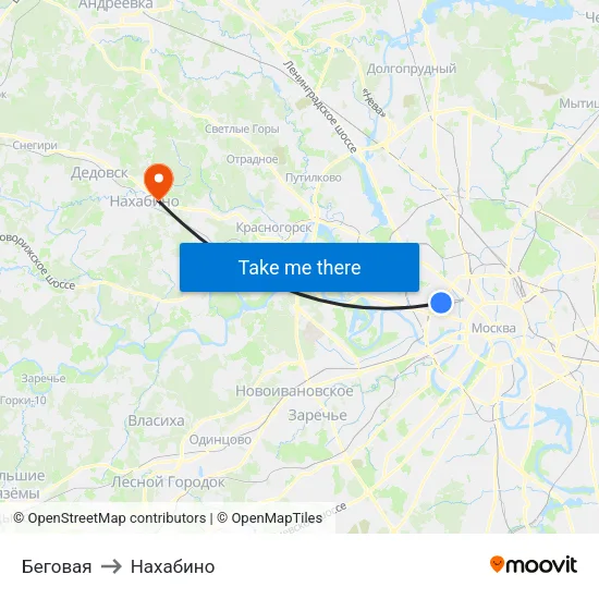Беговая to Нахабино map