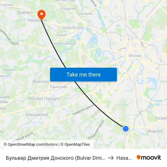 Бульвар Дмитрия Донского (Bulvar Dmitriya Donskogo) to Нахабино map