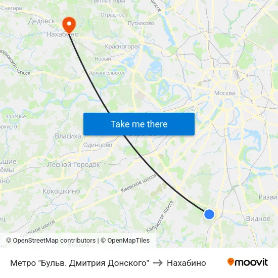 Метро "Бульв. Дмитрия Донского" to Нахабино map
