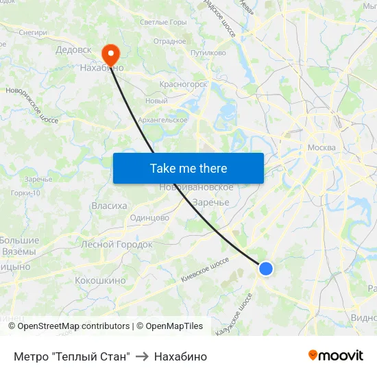 Метро "Теплый Стан" to Нахабино map