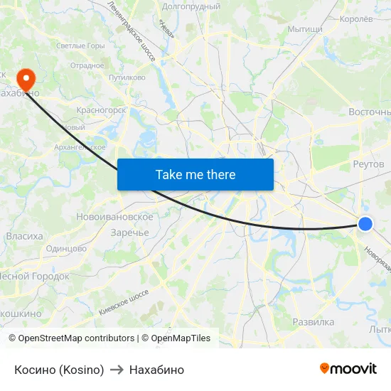 Косино (Kosino) to Нахабино map