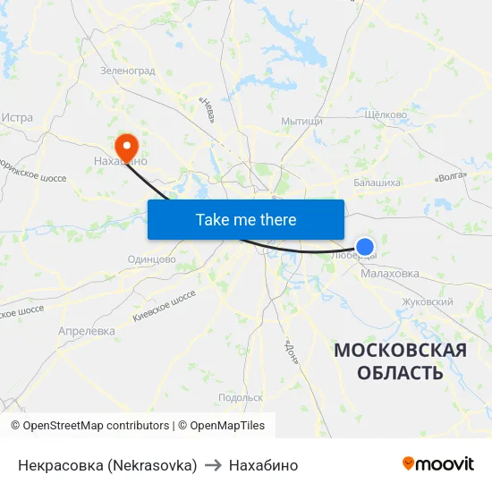 Некрасовка (Nekrasovka) to Нахабино map