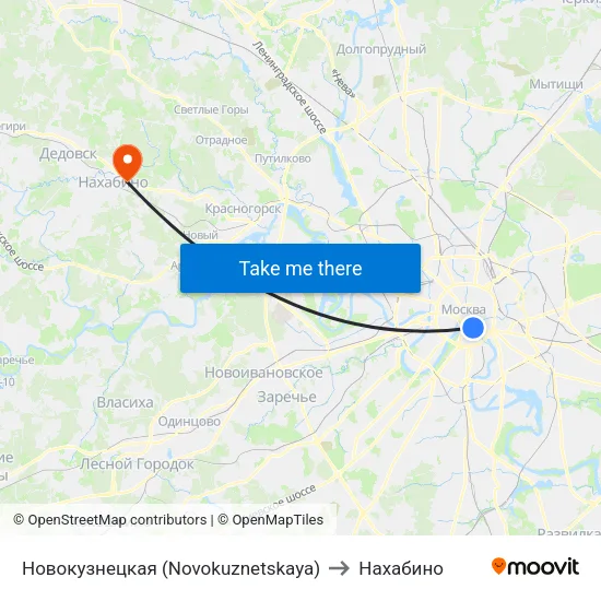 Новокузнецкая (Novokuznetskaya) to Нахабино map