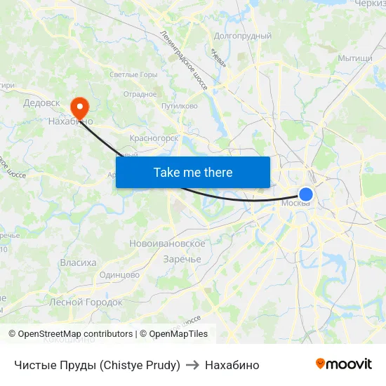 Чистые Пруды (Chistye Prudy) to Нахабино map
