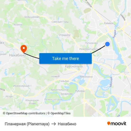 Планерная (Planernaya) to Нахабино map