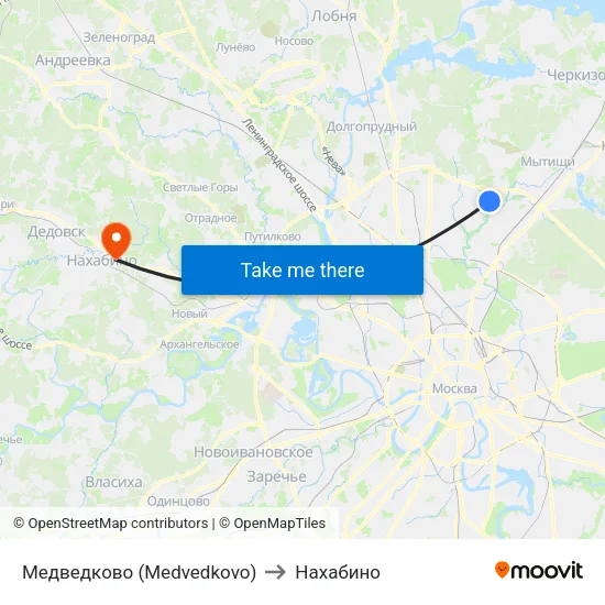 Медведково (Medvedkovo) to Нахабино map