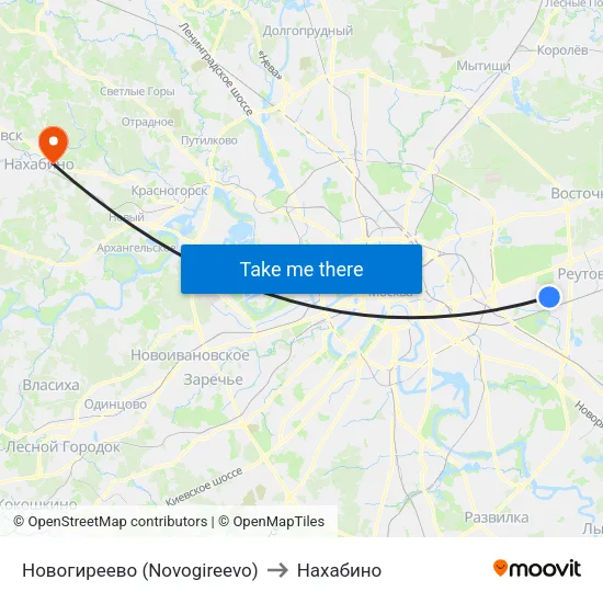 Новогиреево (Novogireevo) to Нахабино map