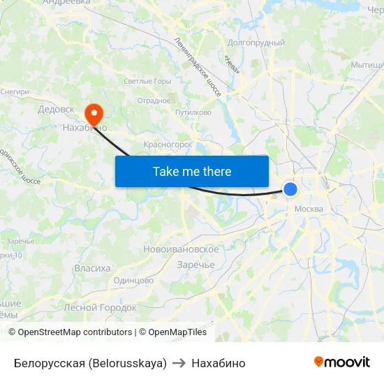 Белорусская (Belorusskaya) to Нахабино map