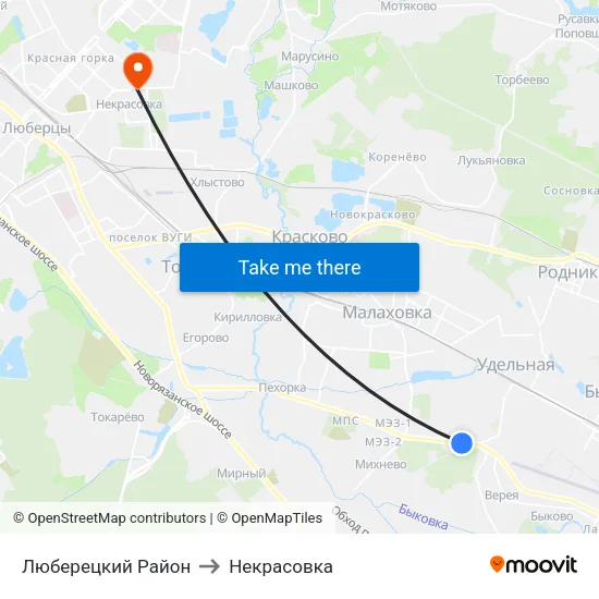 Люберецкий Район to Некрасовка map