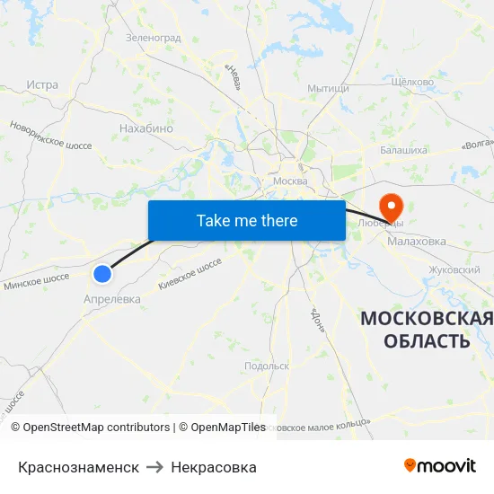 Краснознаменск to Некрасовка map