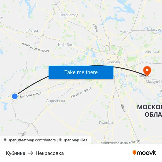 Кубинка to Некрасовка map