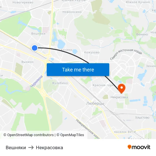 Вешняки to Некрасовка map