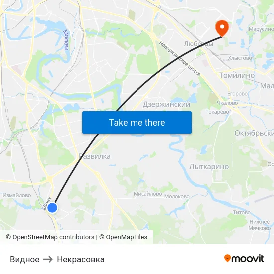Видное to Некрасовка map