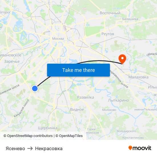 Ясенево to Некрасовка map