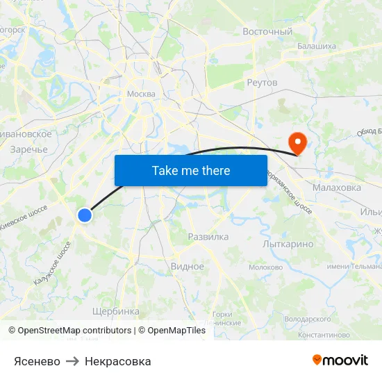 Ясенево to Некрасовка map
