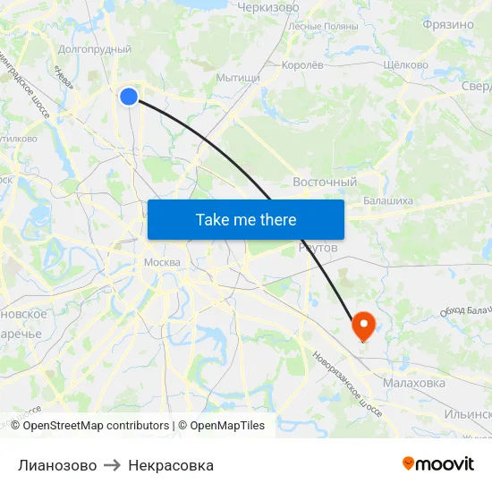 Лианозово to Некрасовка map