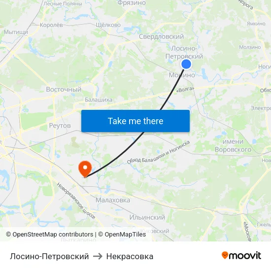 Лосино-Петровский to Некрасовка map