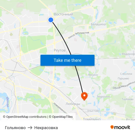 Гольяново to Некрасовка map