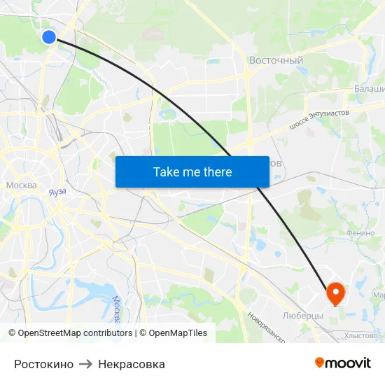 Ростокино to Некрасовка map