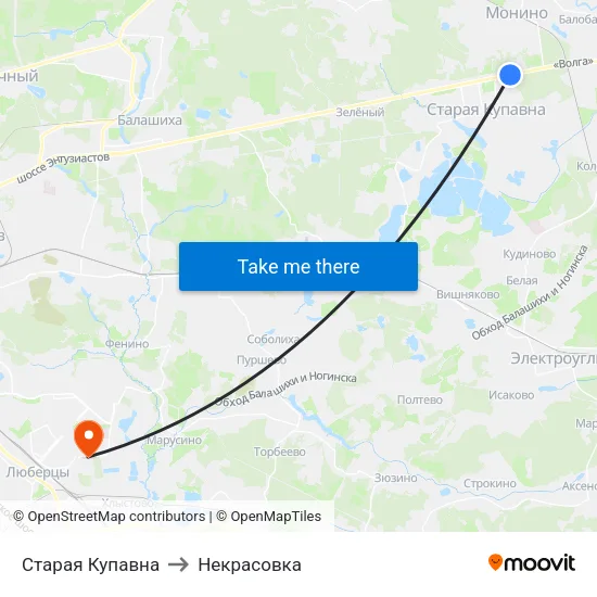 Старая Купавна to Некрасовка map