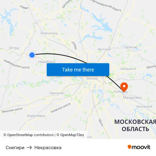 Снегири to Некрасовка map