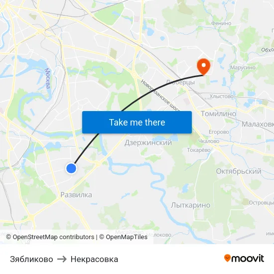 Зябликово to Некрасовка map