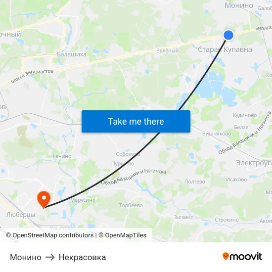 Монино to Некрасовка map