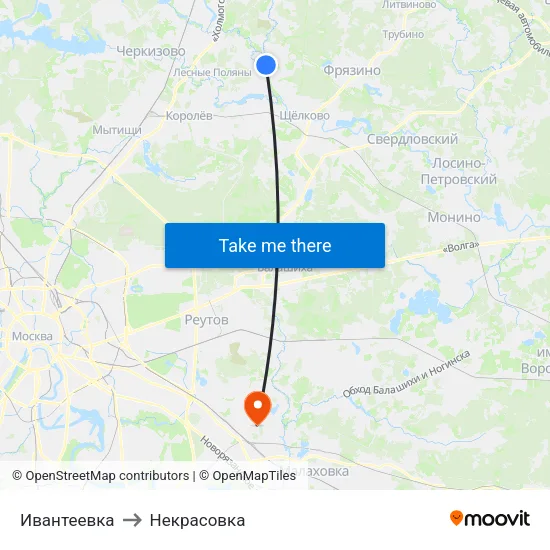 Ивантеевка to Некрасовка map