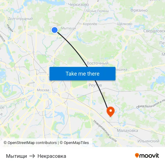 Мытищи to Некрасовка map