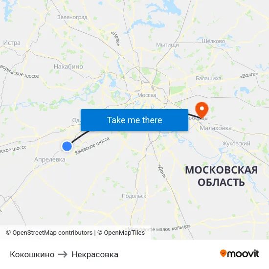 Кокошкино to Некрасовка map
