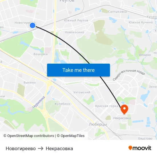 Новогиреево to Некрасовка map