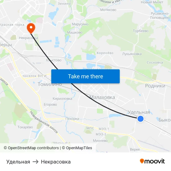 Удельная to Некрасовка map