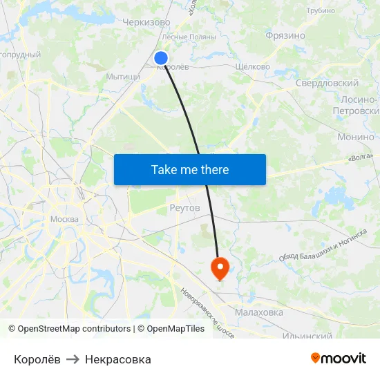 Королёв to Некрасовка map