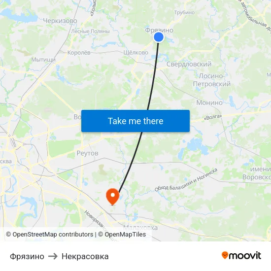 Фрязино to Некрасовка map