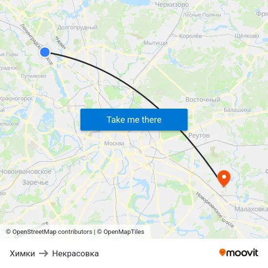 Химки to Некрасовка map