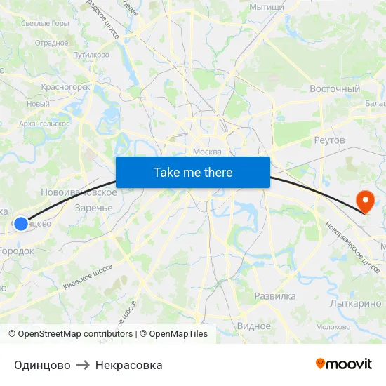 Одинцово to Некрасовка map